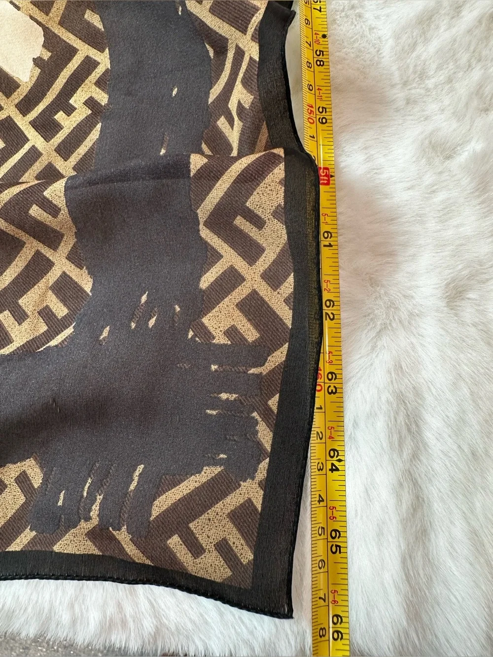Fendi Brown Cream FF Monogram Diagonal Pattern Scarf